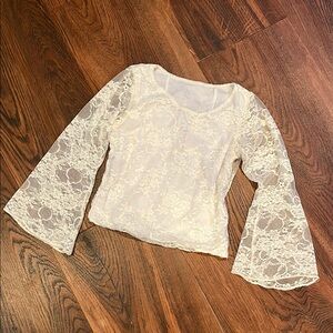Kids 7/8  Lace Bell Sleeve Top - White ivory cream